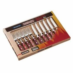 Discount 🛒 Tramontina Churrasco 12 Piece BBQ Steak Knife & Fork Set, Red Wood 🔥