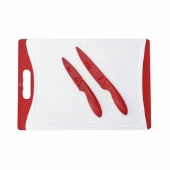 New 🛒 Colourworks 3 Piece Chopping Board Knife Set Red 😍